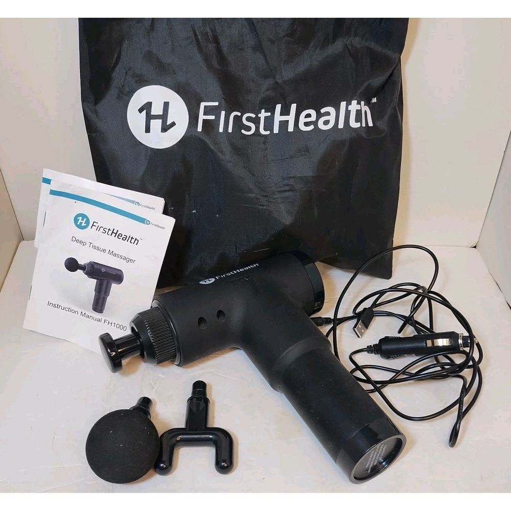 First Health Handheld Deep Tissue Massager 3 Heads 6 Speeds USB DC Rechargeable
